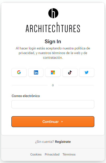 Página de login de ARCHITEChTURES