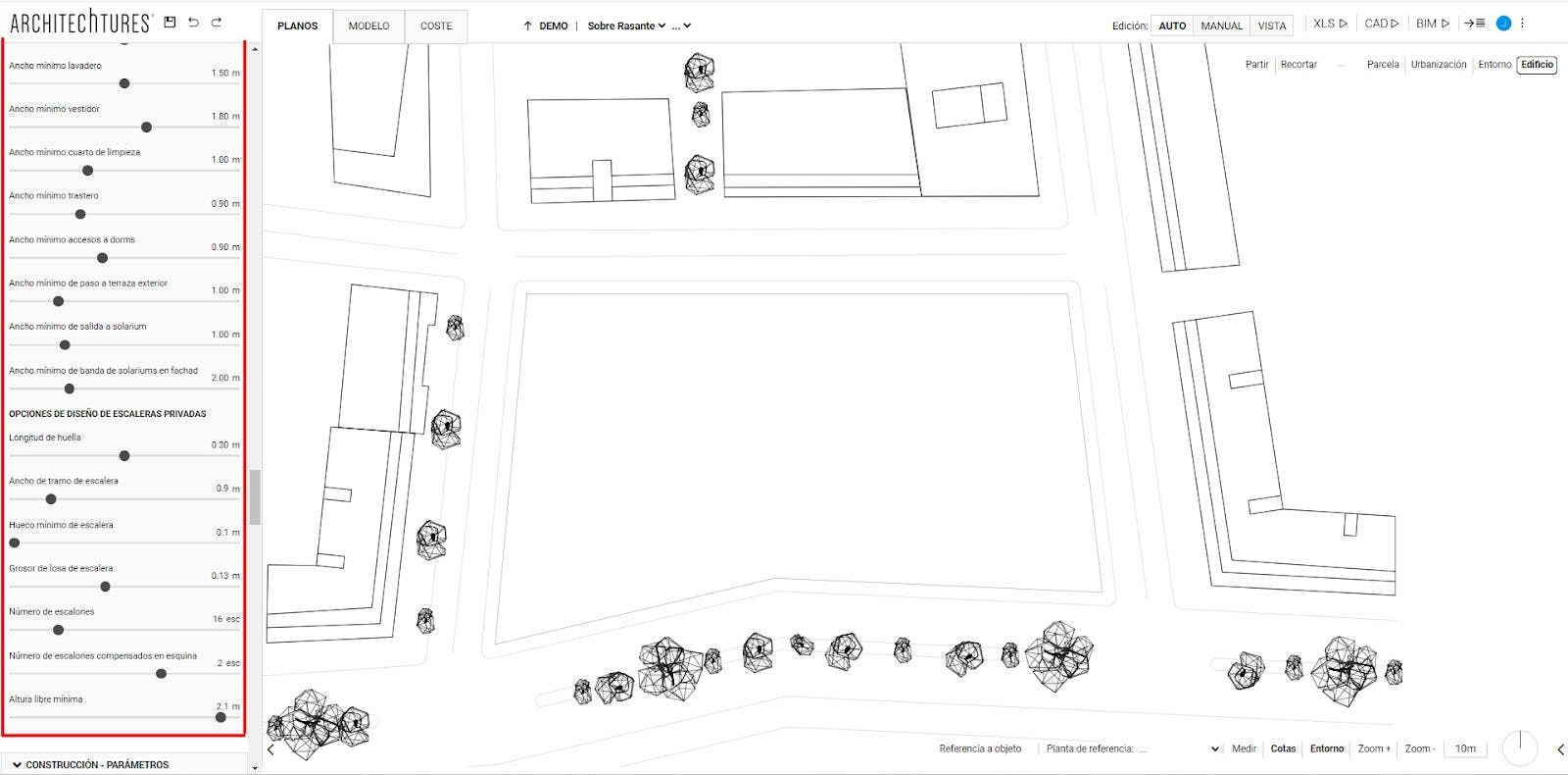 Slider dimensiones minimas interiores en el panel de input de ARCHITEChTURES