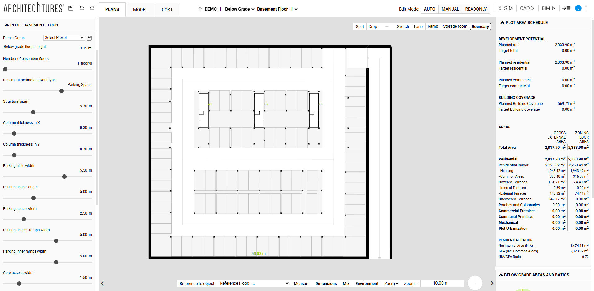 Assisted generation of Below Grade Parking