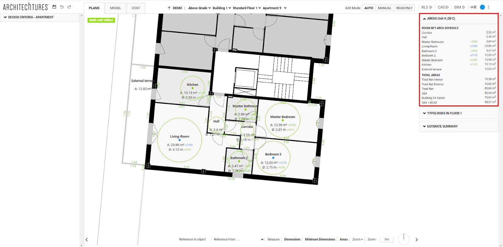 areas unit in the ARCHITEChTURES editor