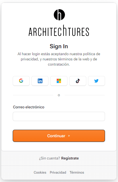 Página de login de ARCHITEChTURES