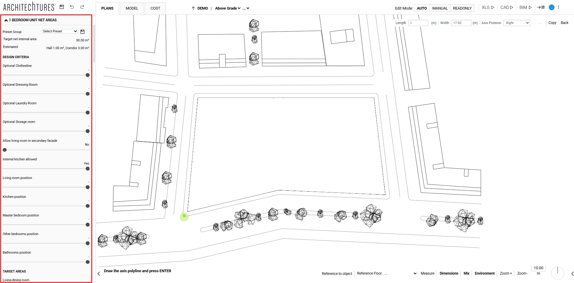 Areas slider in the input panel of ARCHITEChTURES