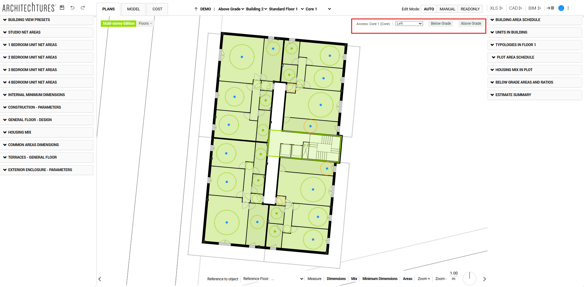 Relationship between the below-grade parking and the building in ARCHITEChTURES