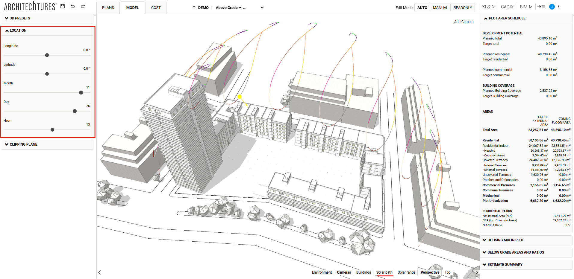 Solar path visualization in ARCHITEChTURES