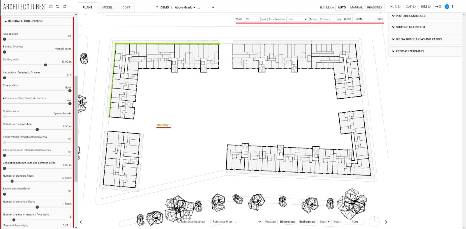 Editing with the building axis in ARCHITEChTURES