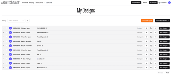 My Designs area in ARCHITEChTURES