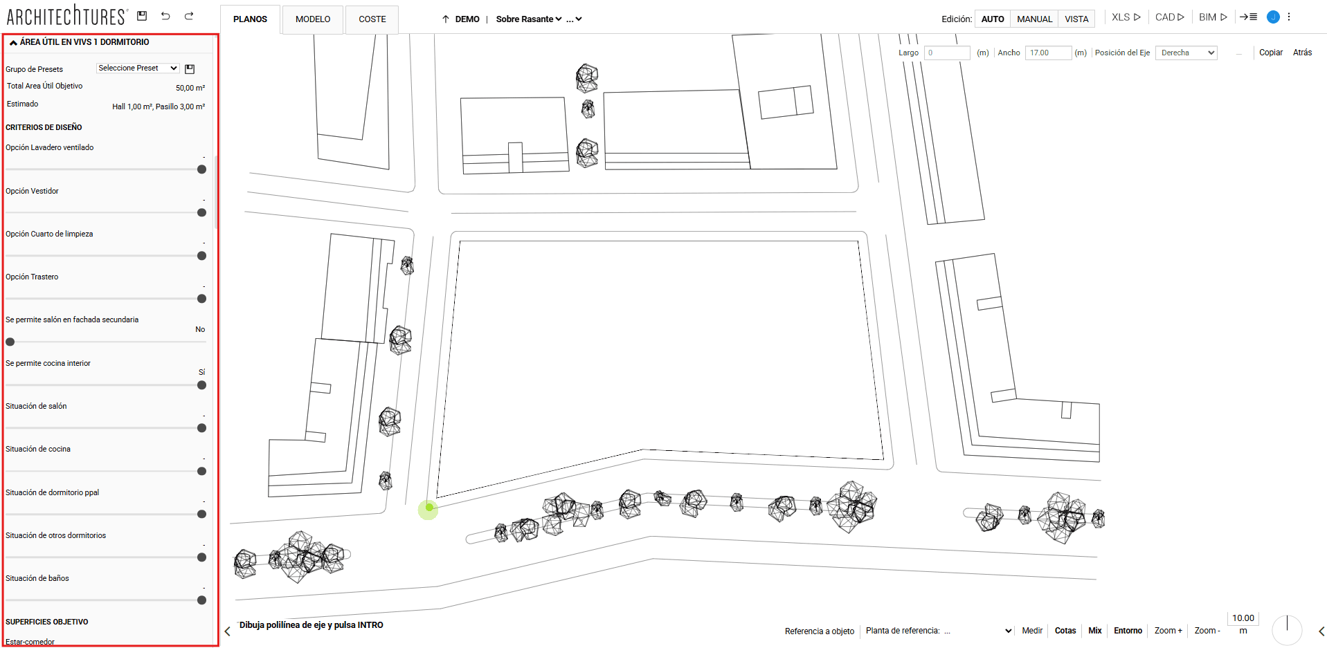 Slider áreas en el panel de input de ARCHITEChTURES