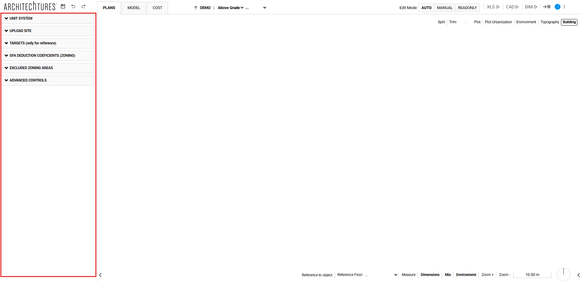 Input panel in the ARCHITEChTURES editor