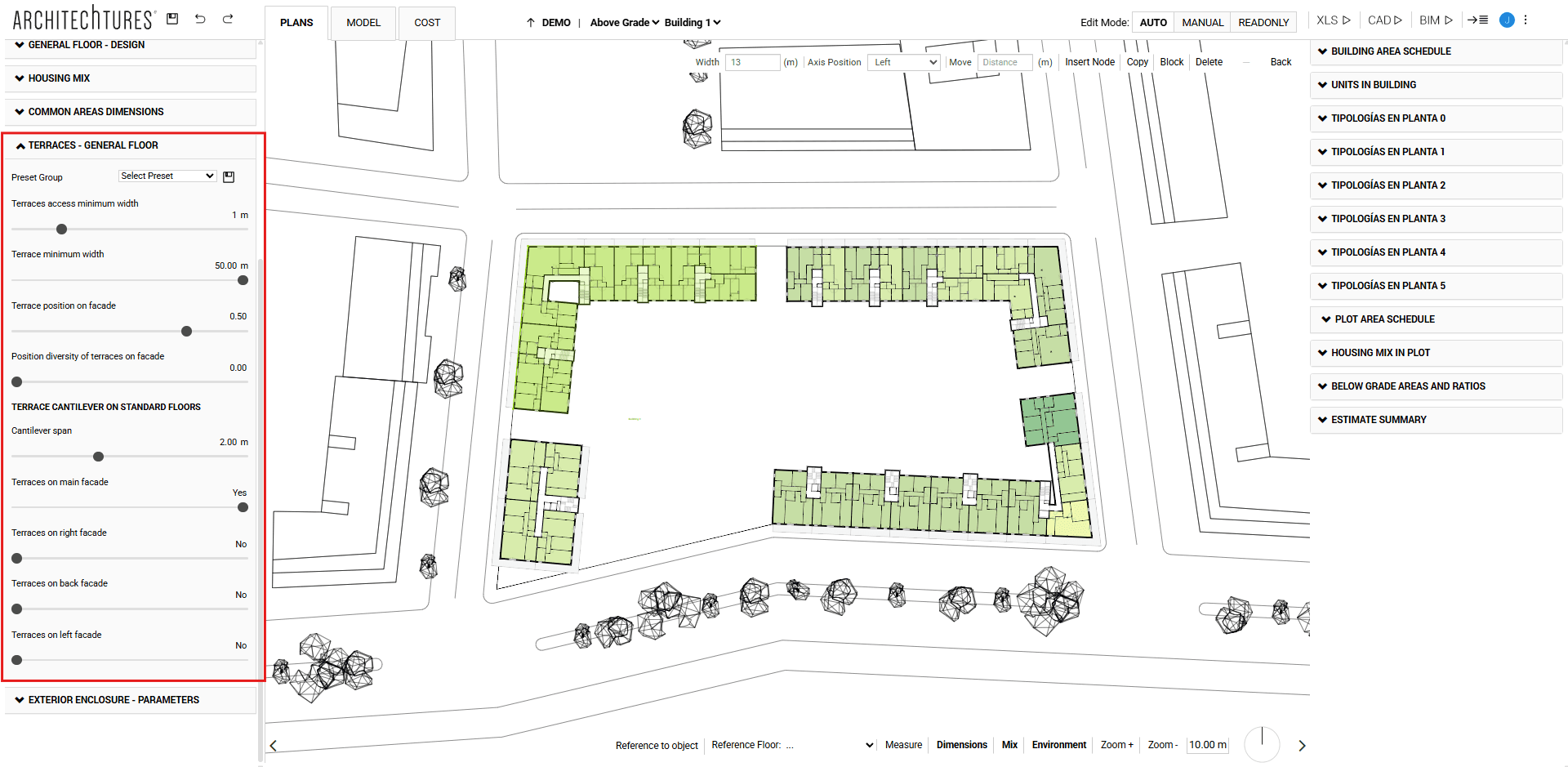 Terraces in the ARCHITEChTURES input panel