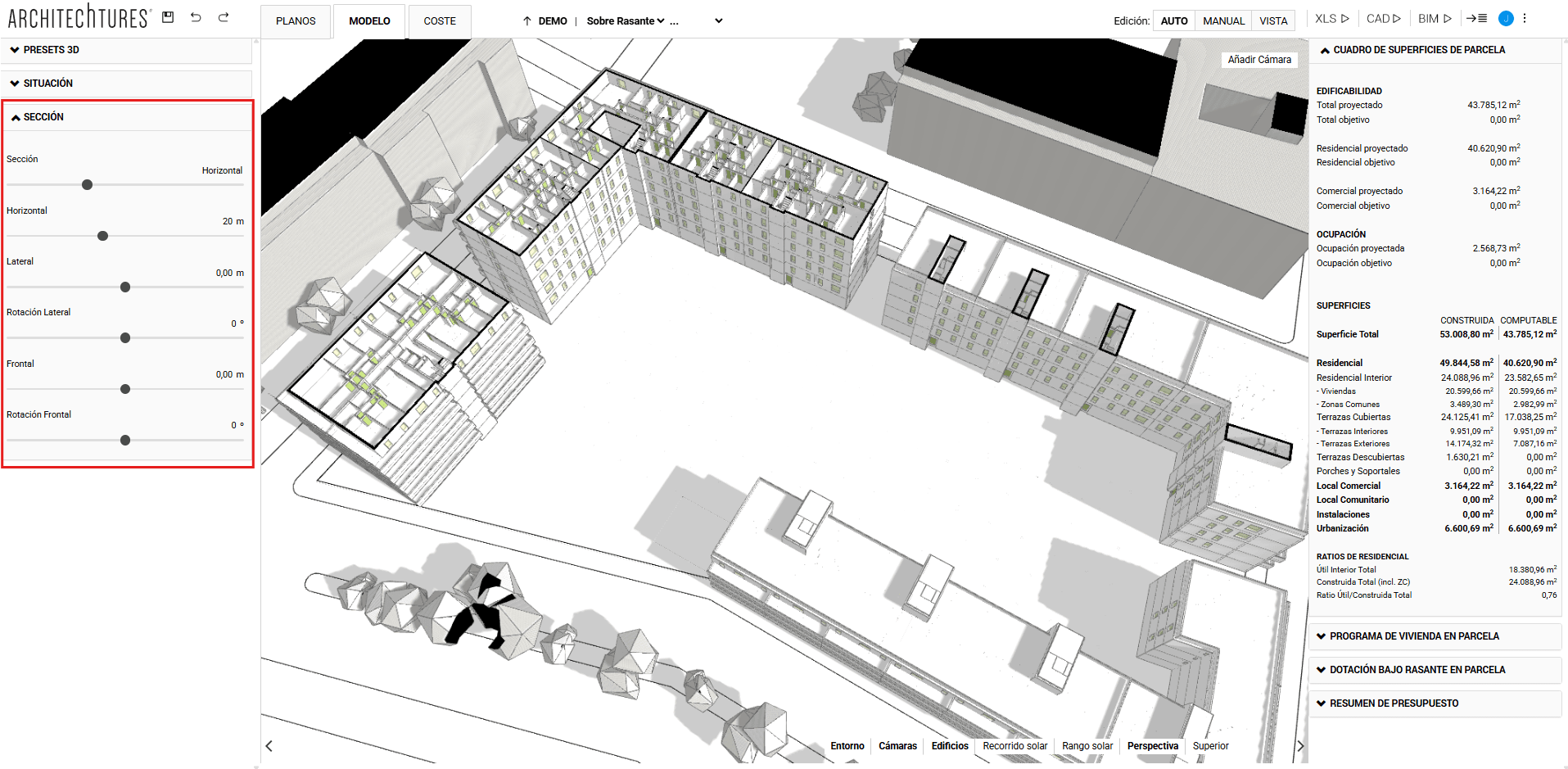 Pestaña sección en vista modelo de ARCHITEChTURES