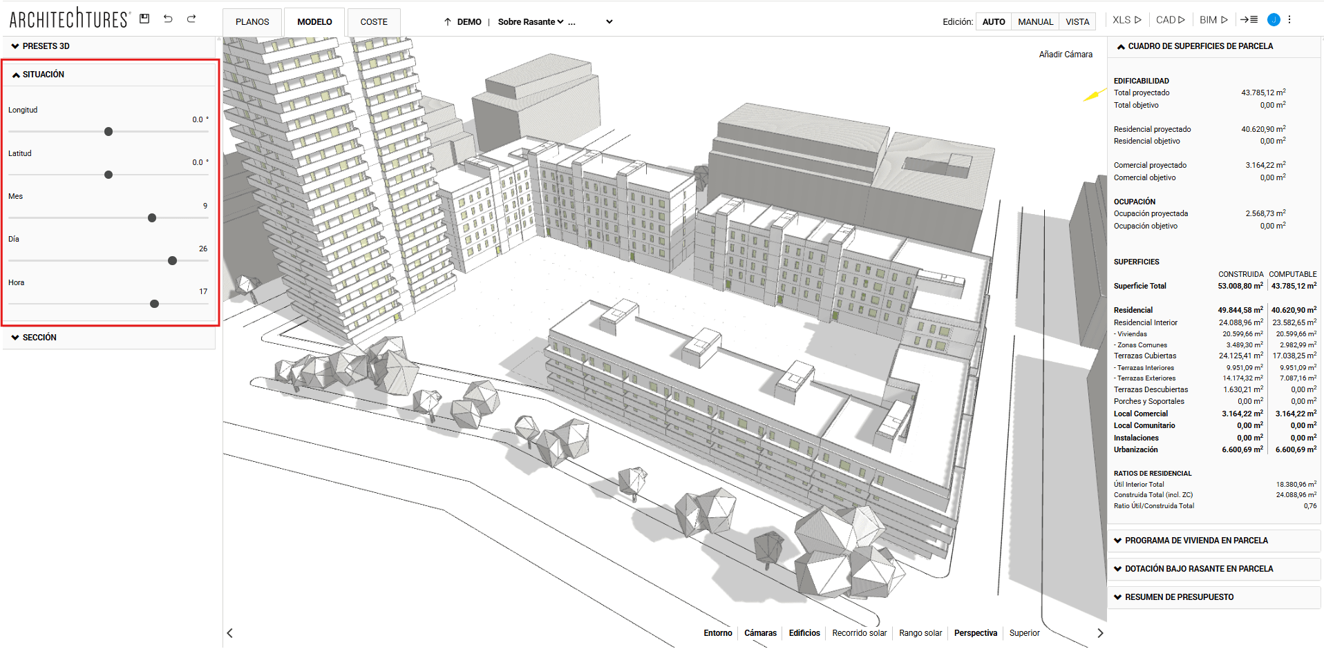 Pestaña situación en vista modelo de ARCHITEChTURES