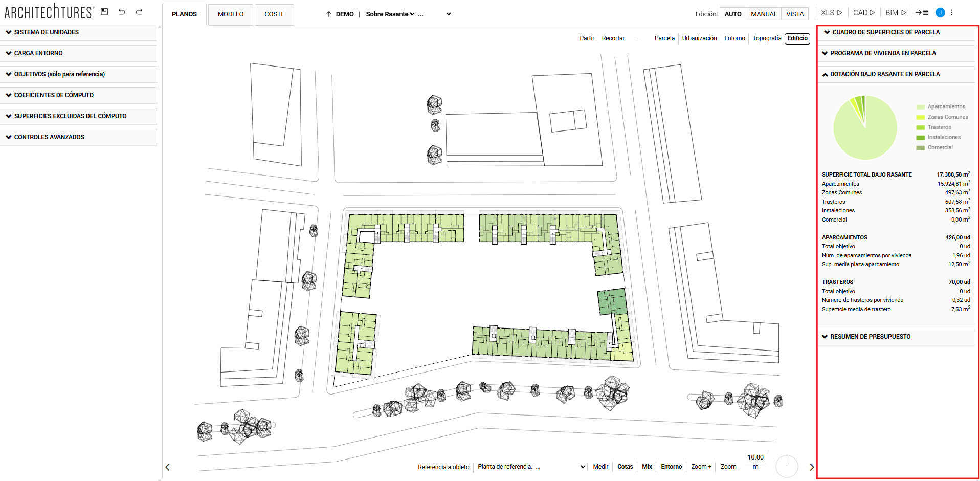 Dotación bajo rasante en el editor de ARCHITEChTURES