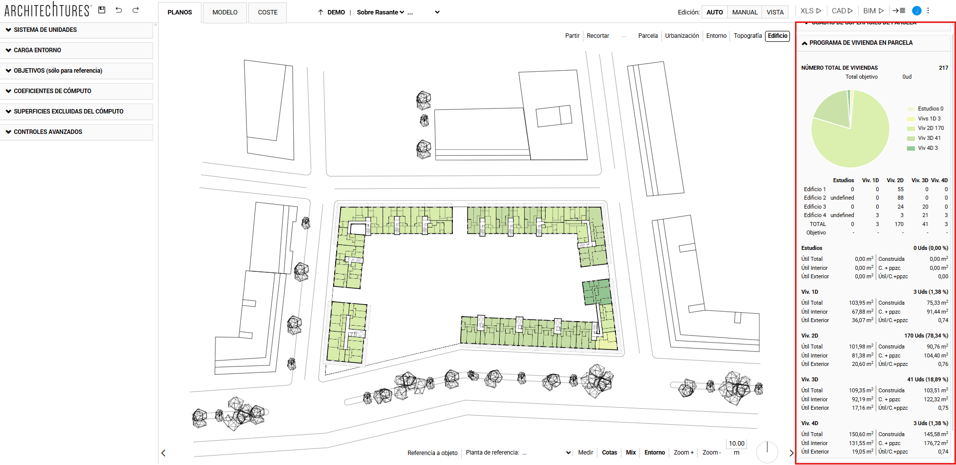 Programa de viviendas en parcela en el editor de ARCHITEChTURES