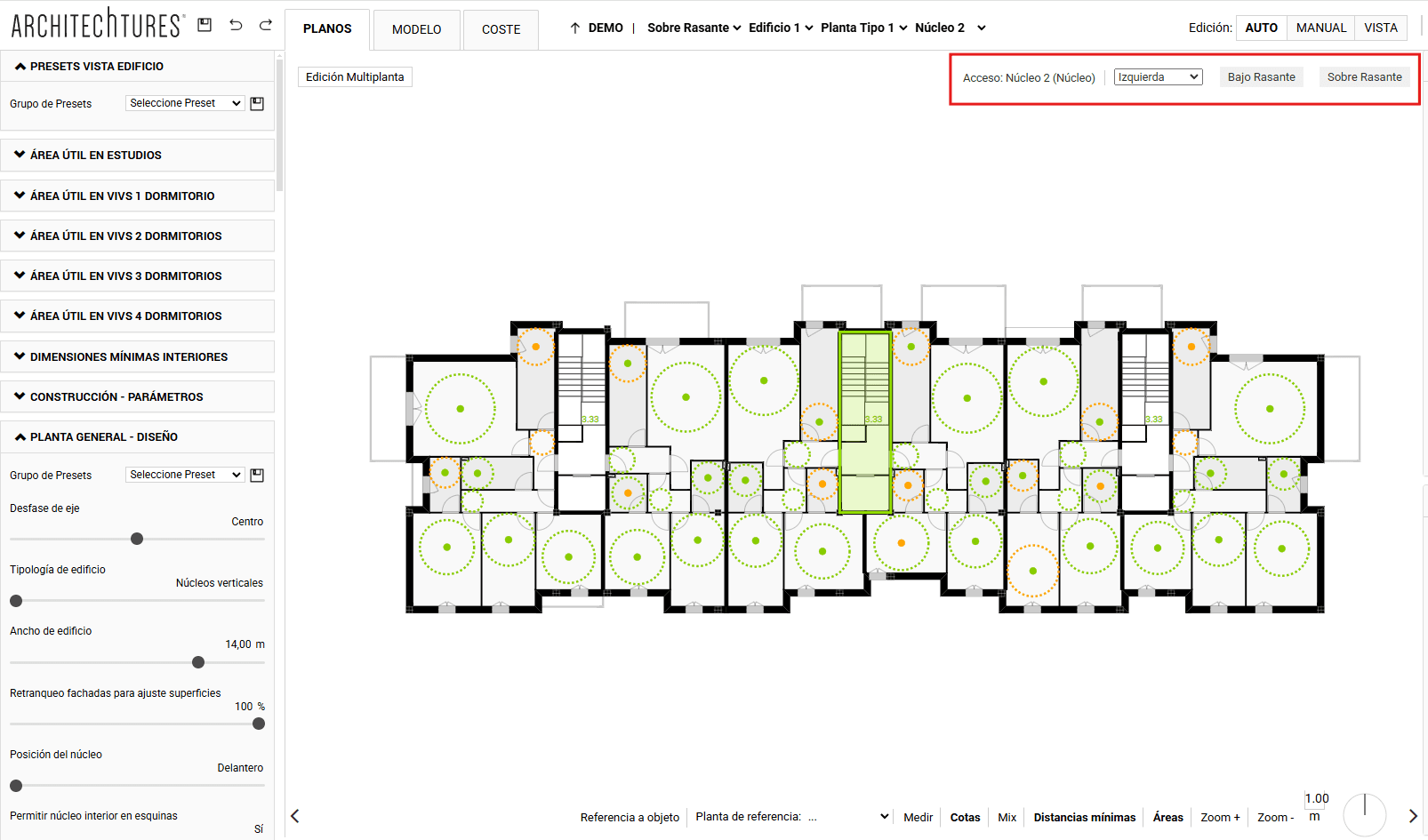 Pop-up acciones sobre núcleos en ARCHITEChTURES