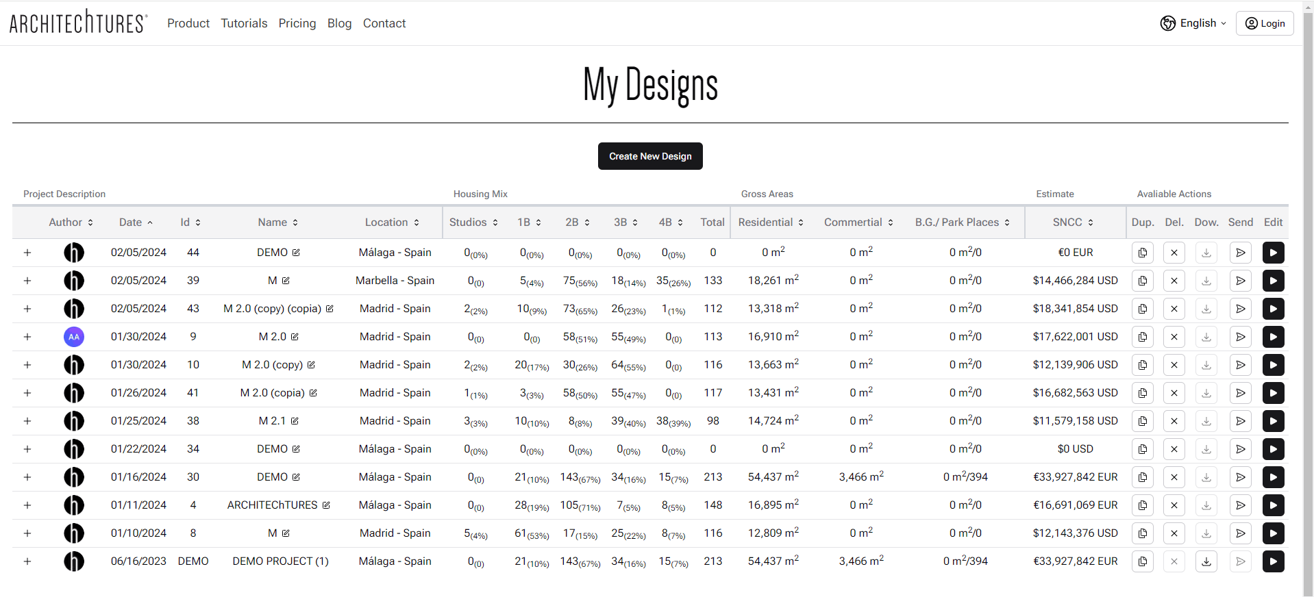 Dashboard: My Designs in ARCHITEChTURES