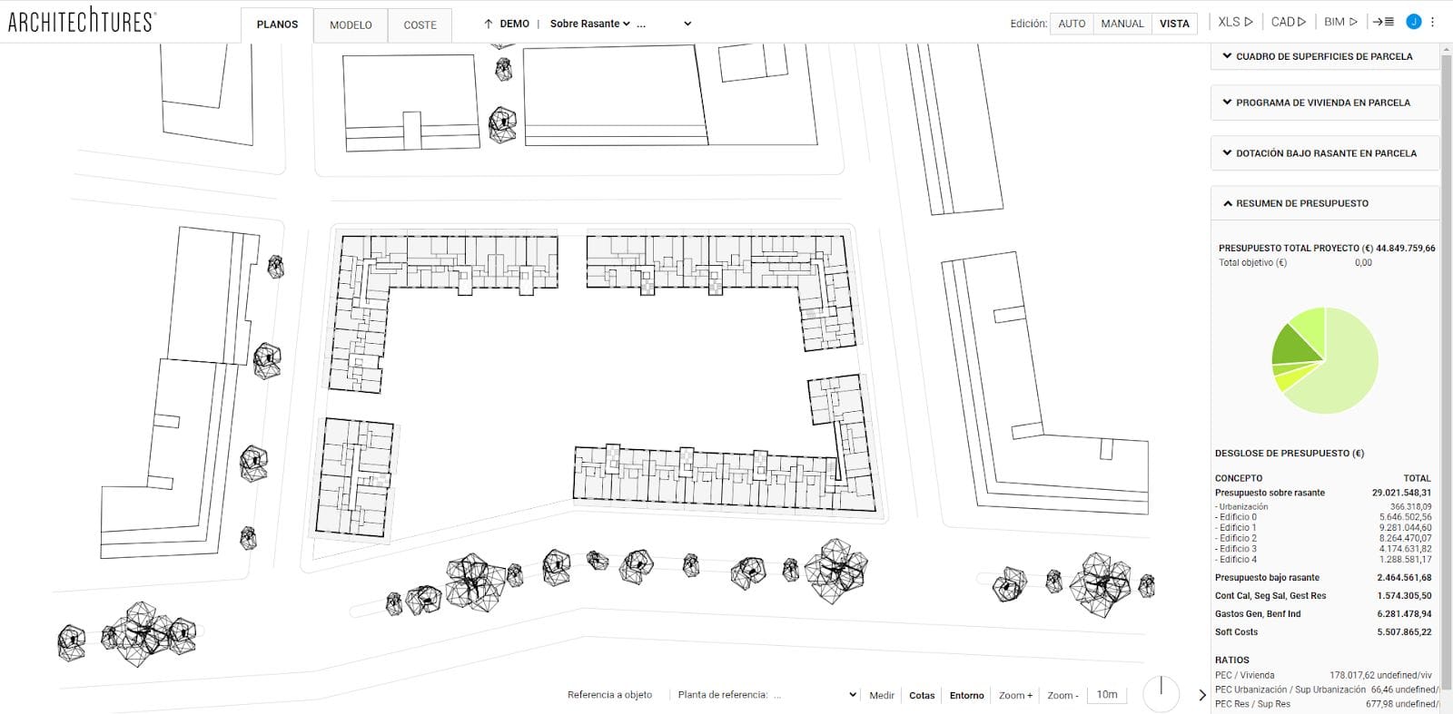 visión general del editor de ARCHITEChTURES en modo vista