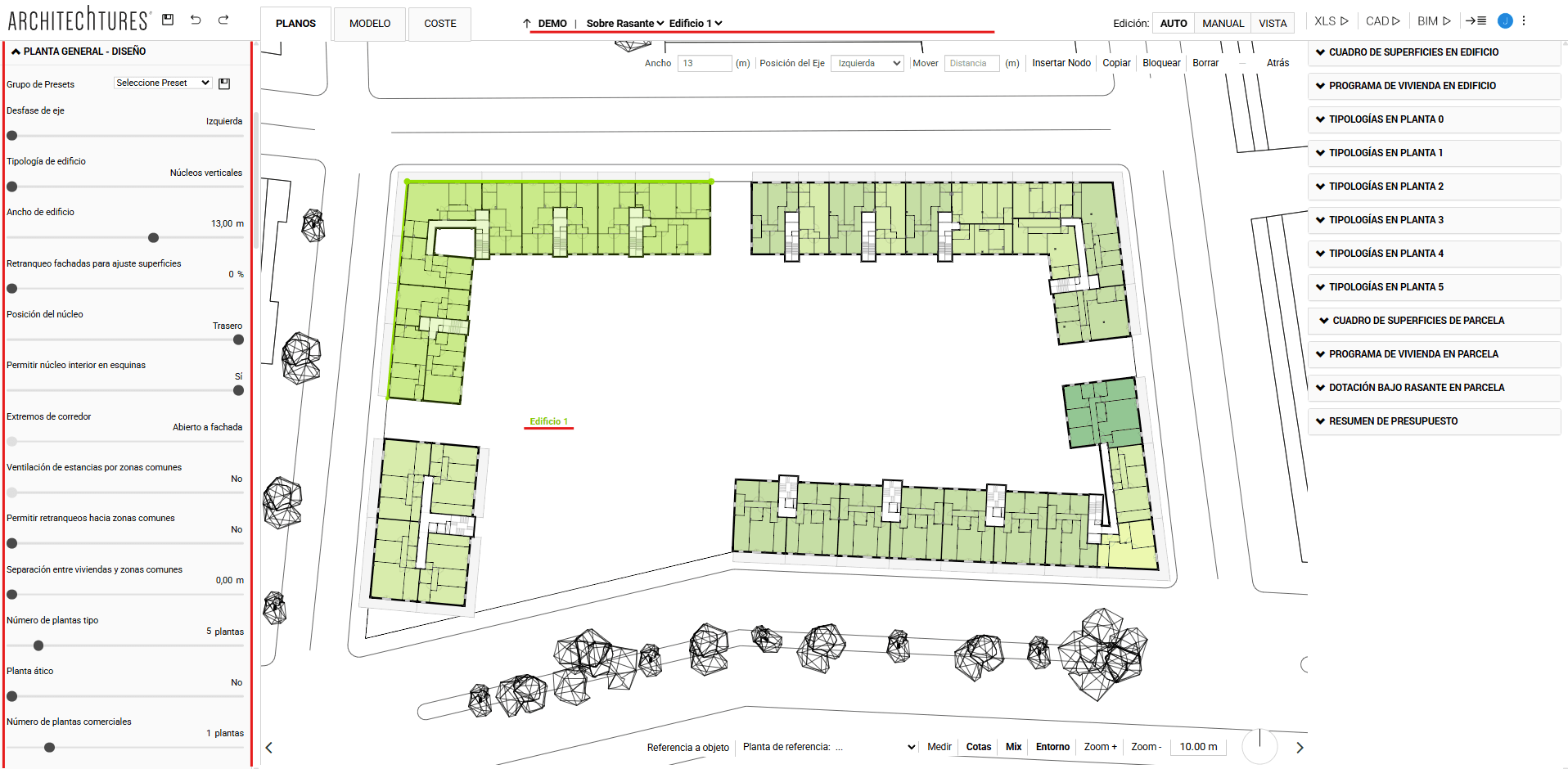 Editar con el eje del edificio en ARCHITEChTURES
