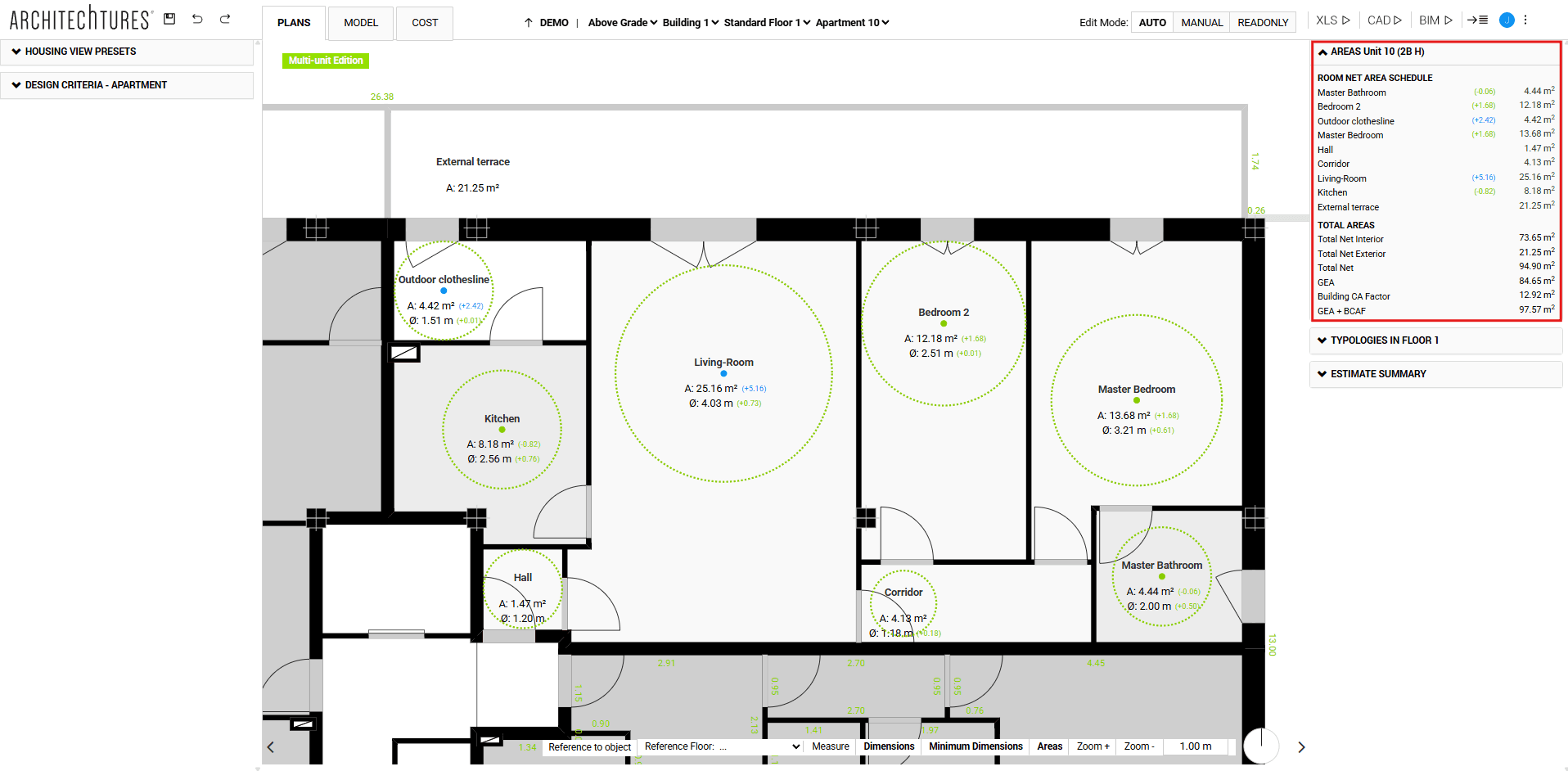 areas unit in the ARCHITEChTURES editor