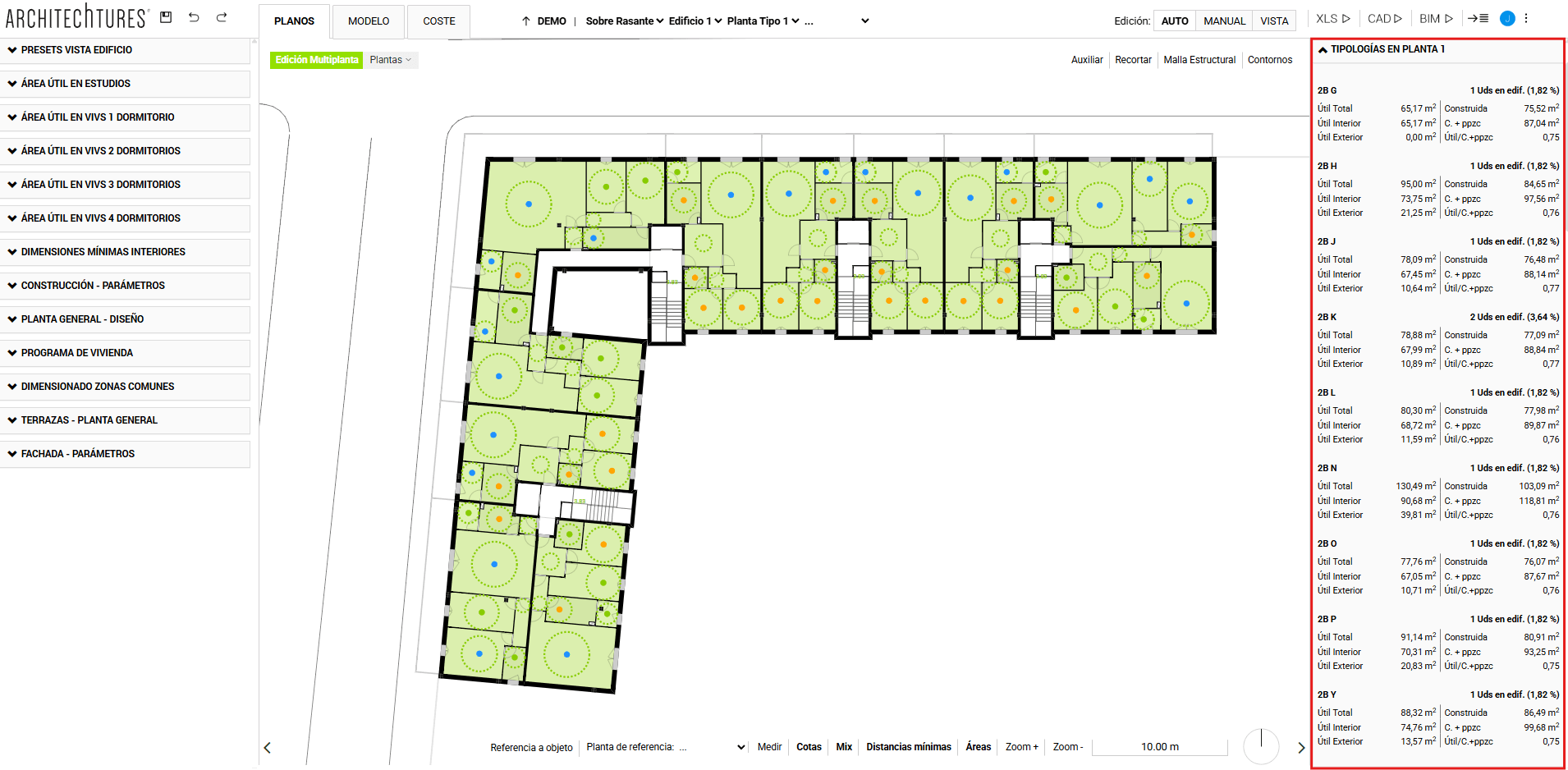 Tipologías en planta en el editor de ARCHITEChTURES