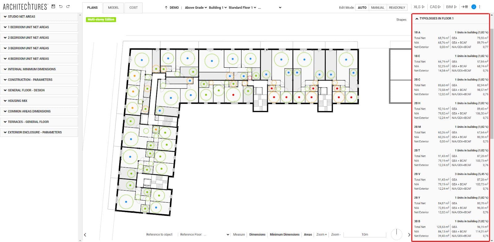 Typologies in floor in the ARCHITEChTURES editor