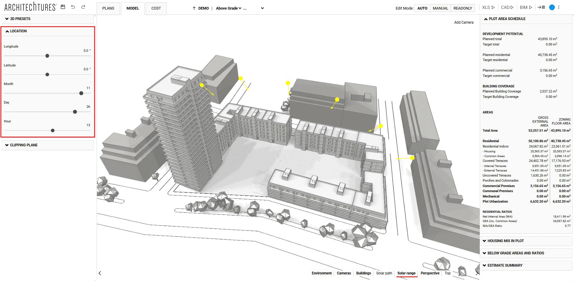 Solar range visualization in ARCHITEChTURES