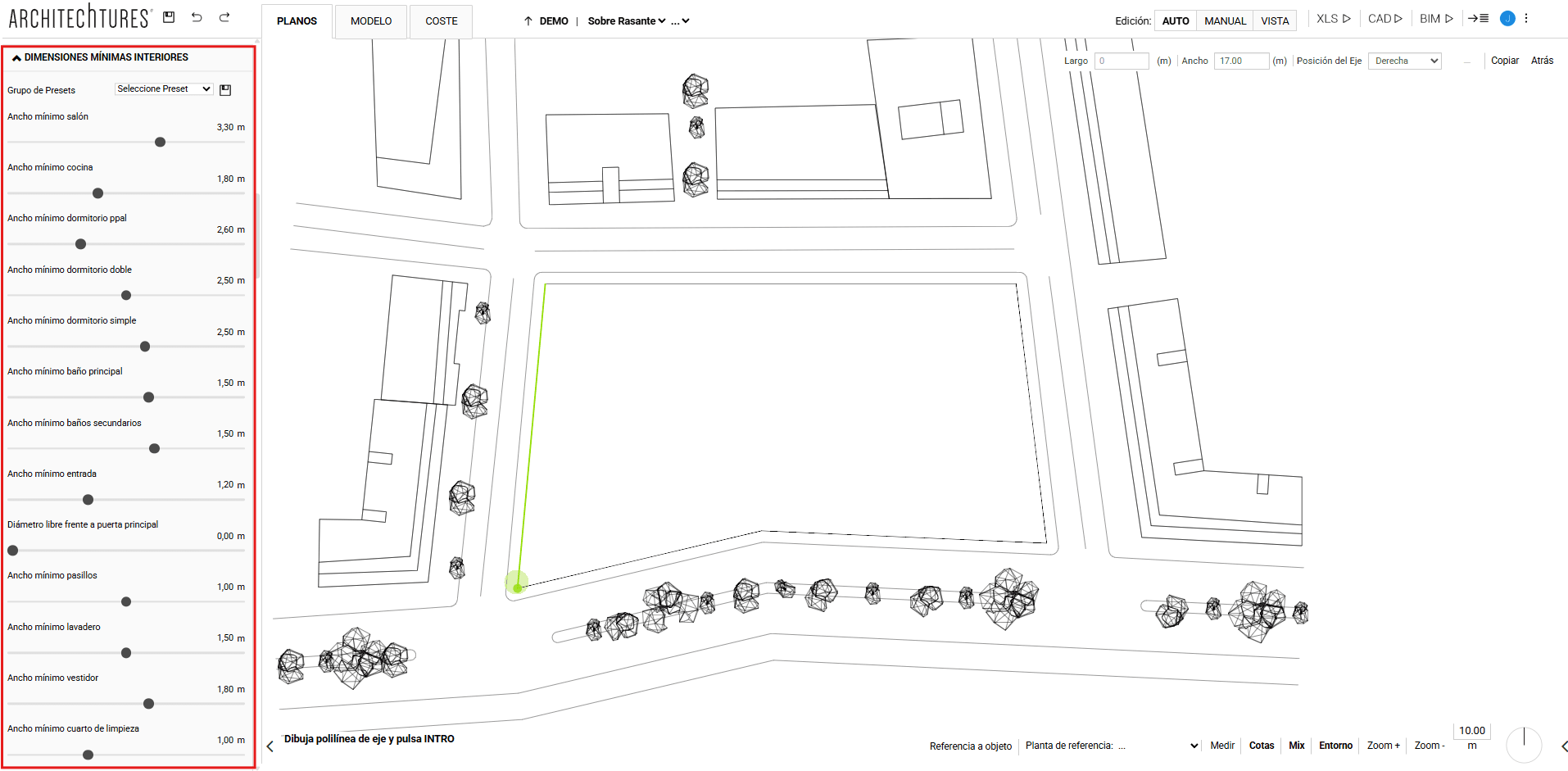 Slider dimensiones minimas interiores en el panel de input de ARCHITEChTURES