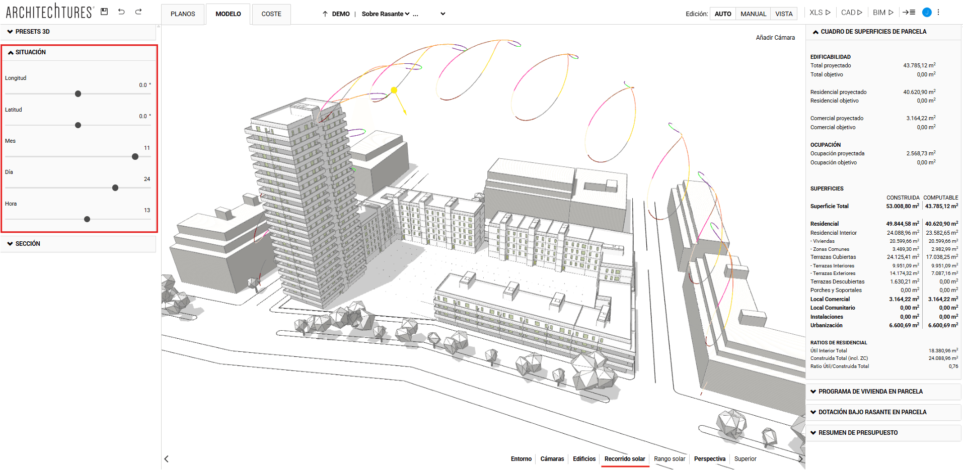 Visualización del recorrido solar en ARCHITEChTURES