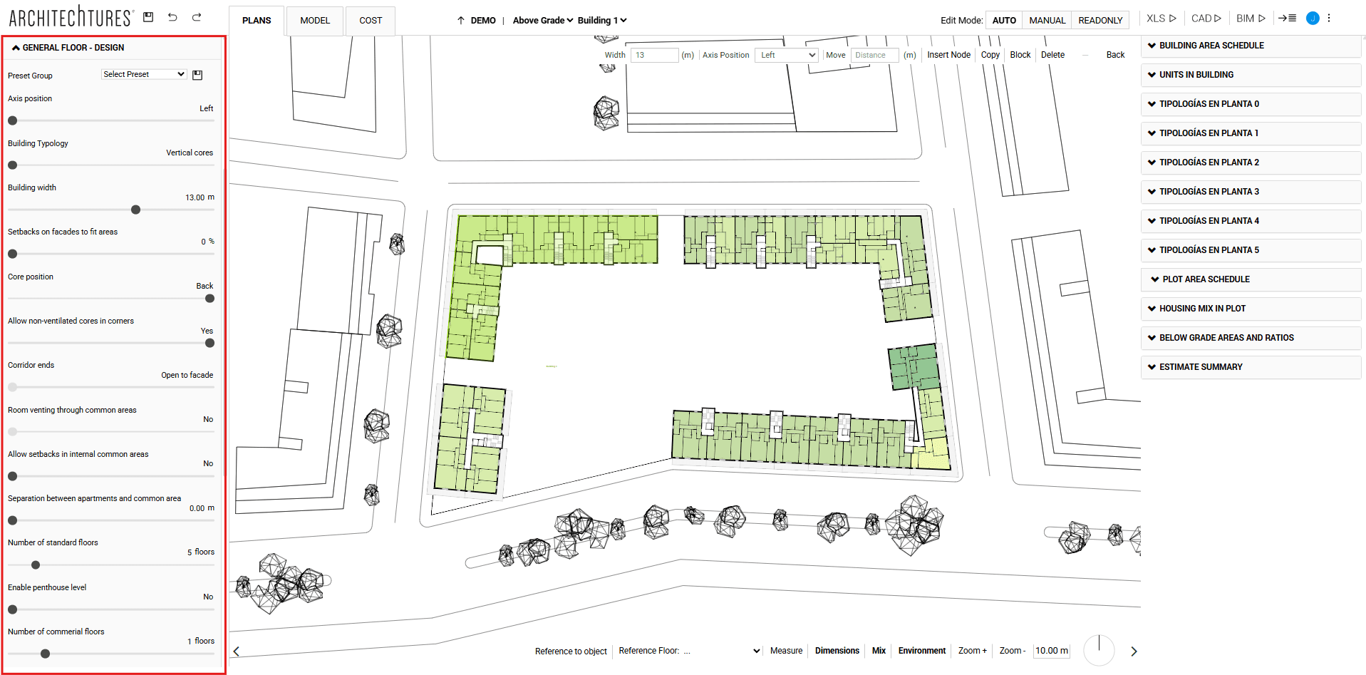 General floor design in the ARCHITEChTURES input panel