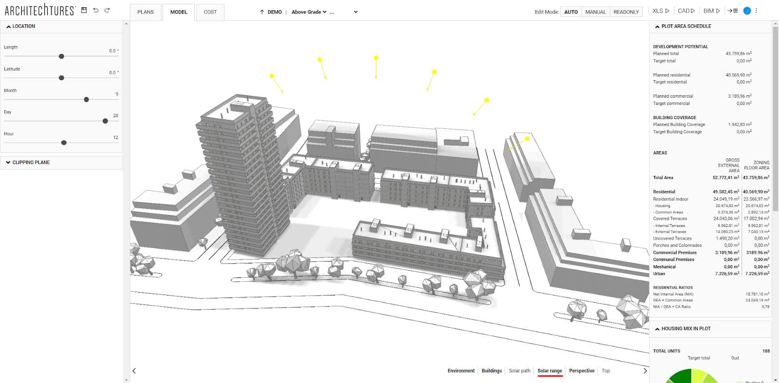 Solar range visualization in ARCHITEChTURES